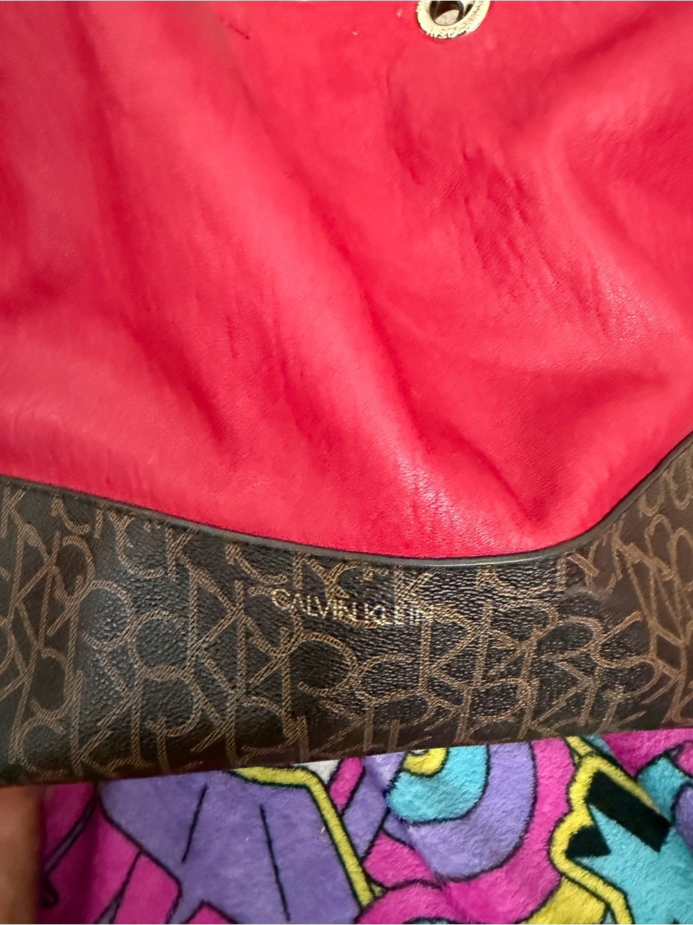 Calvin Klein Red and Brown Signature Logo Tote